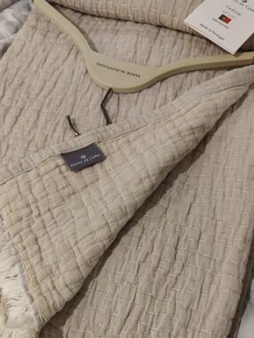 New!Pereira Da Cunha Textured Cotton Throw Fringe Light Beige Cottagecore Y2K